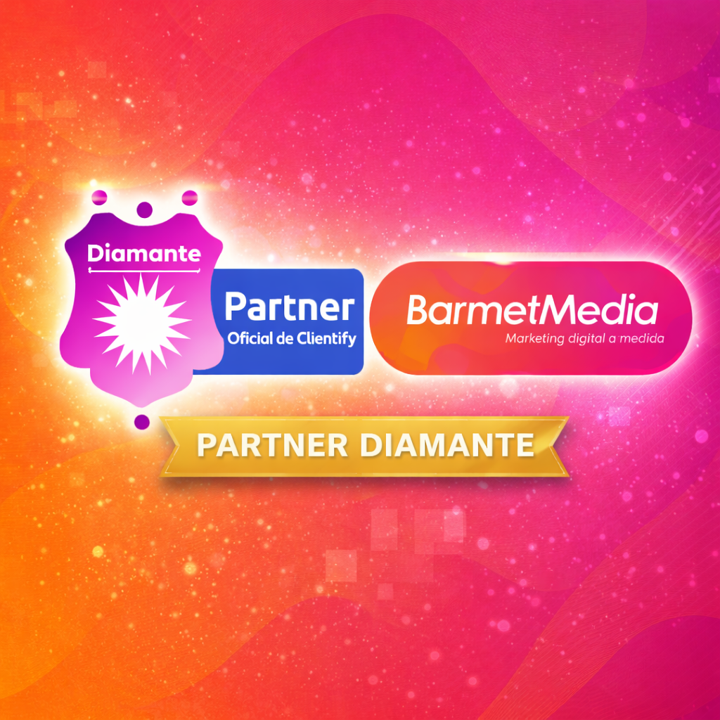 Logotipos de partner oficial de Clientify diamante y BarmetMedia.
